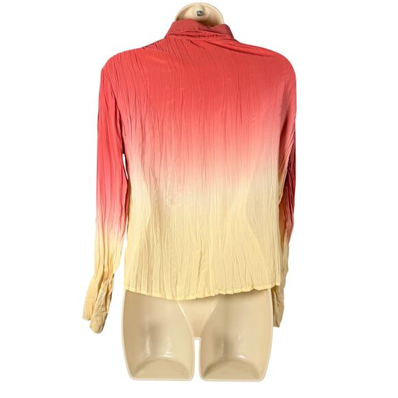 J Jill Top Womens XXSP 2XS Petite Pink Yellow Ombre Silk Crinkle Button Up - Picture 5 of 16